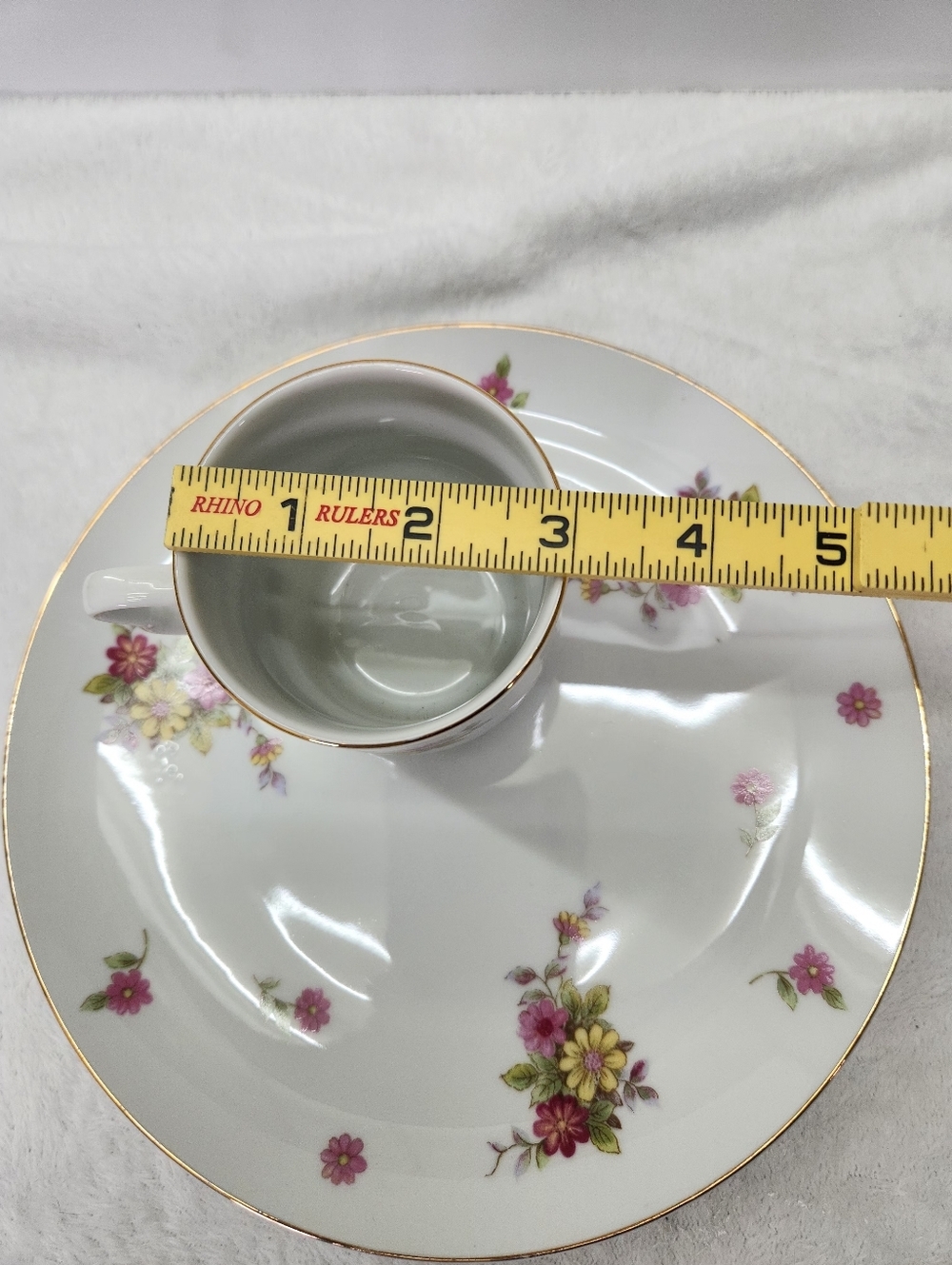 Vintage Fine White Porcelain Floral Cup and Snack Plate - Pink and Yellow - Picture 9 of 9